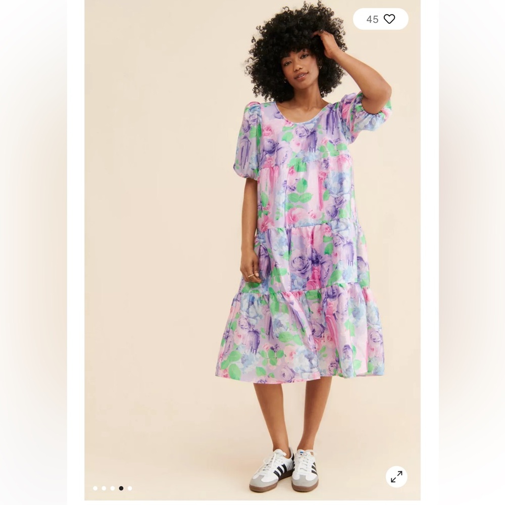 Cras Lyra midi dress watercolor purple floral shabby chic cottagecore EU 40 US 8